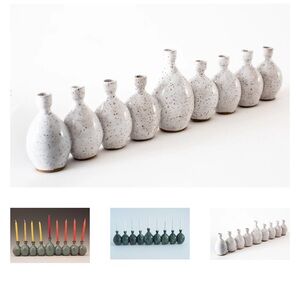 Rachael Pots menorah in off white with brown speckled